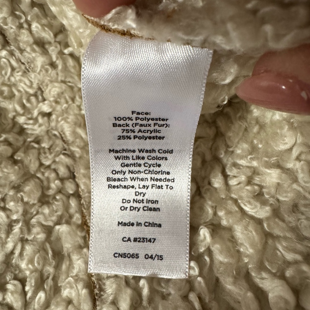 TALBOTS Faux Suede Sherling Sherpa Drape Tan Vest Large - Picture 6 of 6